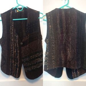 Margaret Lent Handwovens Chenille Patchwork Eyelash Fringe Quirky Vest